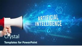  Presentation with technology - Presentation design consisting of young-woman-shouting-in-megaphone background and a ocean colored foreground