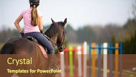 Presentation with show - Audience pleasing slide set consisting of young-woman-show-jumping backdrop and a tawny brown colored foreground