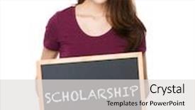  Presentation with scholarship - Audience pleasing theme consisting of young woman show with chalkboard a word scholarship backdrop and a light gray colored foreground