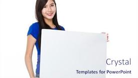  Presentation with show - Slides enhanced with young-woman-show background and a sky blue colored foreground