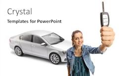  Presentation with car key - Colorful presentation theme enhanced with young-woman-showing-a-car backdrop and a white colored foreground