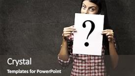  Presentation with interrogation - Presentation theme with young woman showing a interrogation background and a dark gray colored foreground