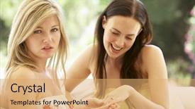  Presentation with weight loss woman showing - Presentation featuring jealousy - young woman showing jealous friend background and a coral colored foreground