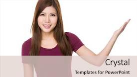  Presentation with weight loss woman showing - Slide deck enhanced with young woman showing open hand background and a lemonade colored foreground