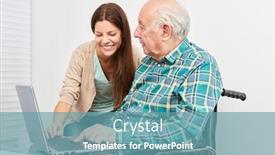  Presentation with wheelchair - Audience pleasing slide deck consisting of young-woman-showing-senior backdrop and a teal colored foreground