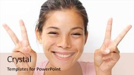  Presentation with gender and peace - Slide deck featuring young woman showing the peace background and a coral colored foreground