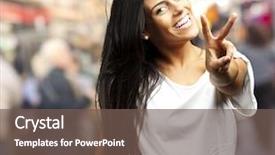  Presentation with weight loss woman showing - Audience pleasing presentation theme consisting of young woman showing victory sign backdrop and a violet colored foreground