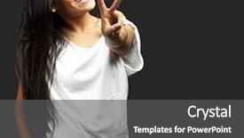  Presentation with victory - Colorful theme enhanced with young woman showing victory sign backdrop and a  colored foreground