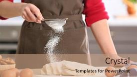  Presentation with pastries - Beautiful presentation featuring young woman sifting flour backdrop and a  colored foreground