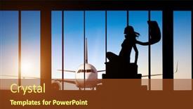  Presentation with travel concept silhouette - Amazing presentation having young woman silhouette at airport with suitcase big passengers plane on background travel concept of air transportation backdrop and a tawny brown colored foreground