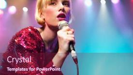  Presentation with concert stage empty stage - Cool new presentation design with young-woman-singing-in-concert backdrop and a violet colored foreground