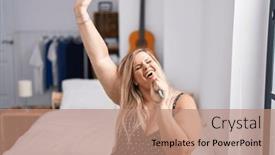  Presentation with brush - Presentation design with young-woman-singing-song-using background and a coral colored foreground