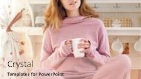  Presentation with tea cup - Slide deck having young-woman-sits background and a lemonade colored foreground