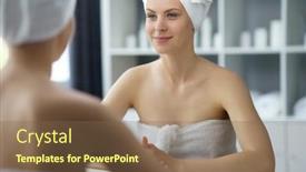  Presentation with skin health - Slides with young-woman-sits background and a tawny brown colored foreground