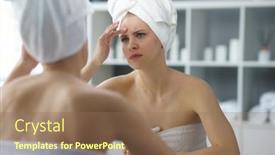  Presentation with skin health - Slide set consisting of young-woman-sits background and a coral colored foreground