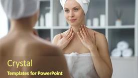  Presentation with skin health - PPT layouts enhanced with young-woman-sits background and a tawny brown colored foreground