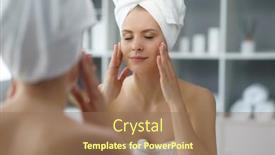  Presentation with skin health - PPT layouts consisting of young-woman-sits background and a coral colored foreground