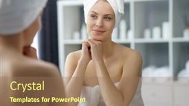  Presentation with skin health - Presentation theme with young-woman-sits background and a coral colored foreground