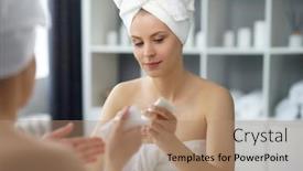  Presentation with skin health - Presentation theme featuring young-woman-sits background and a coral colored foreground