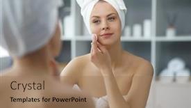  Presentation with skin health - Presentation design consisting of young-woman-sits background and a coral colored foreground