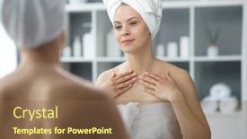  Presentation with skin health - Presentation enhanced with young-woman-sits background and a tawny brown colored foreground