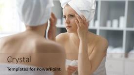  Presentation with skin health - Presentation theme having young-woman-sits background and a coral colored foreground