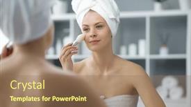  Presentation with skin health - PPT layouts featuring young-woman-sits background and a coral colored foreground