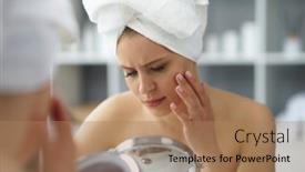  Presentation with skin health - PPT layouts with young-woman-sits background and a coral colored foreground