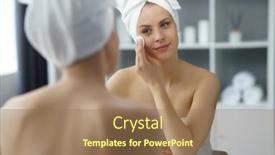  Presentation with skin health - PPT theme featuring young-woman-sits background and a coral colored foreground