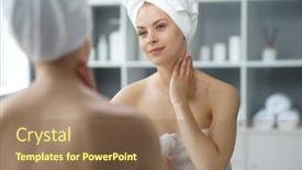  Presentation with skin health - PPT layouts having young-woman-sits background and a coral colored foreground