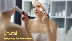  Presentation with skin health - Presentation enhanced with young-woman-sits background and a violet colored foreground