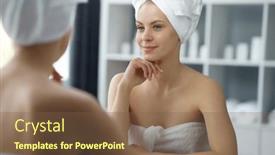  Presentation with skin health - PPT theme enhanced with young-woman-sits background and a tawny brown colored foreground