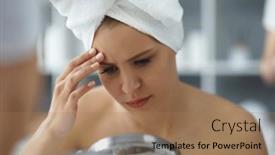  Presentation with skin health - Presentation design featuring young-woman-sits background and a coral colored foreground