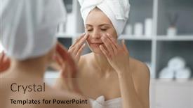  Presentation with skin health - PPT theme enhanced with young-woman-sits background and a coral colored foreground