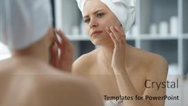  Presentation with skin health - Slide set having young-woman-sits background and a coral colored foreground