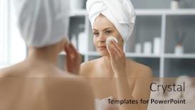  Presentation with skin health - Slide deck having young-woman-sits background and a coral colored foreground