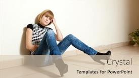  Presentation with sadness - Cool new presentation theme with young woman sitting alone and expressing sadness backdrop and a lemonade colored foreground