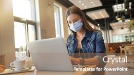  Presentation with coffee shop - Presentation theme with young-woman-sitting-at-coffee background and a coral colored foreground