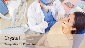  Presentation with dentistry - PPT theme with young woman sitting at dentistry and having checkup background and a lemonade colored foreground