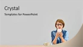  Presentation with desk - Slide deck having young-woman-sitting-at-desk background and a  colored foreground