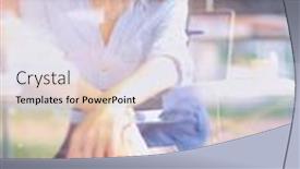  Presentation with office - PPT theme enhanced with young-woman-sitting-at-office background and a sky blue colored foreground