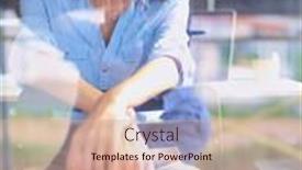  Presentation with office - PPT theme featuring young-woman-sitting-at-office background and a soft green colored foreground