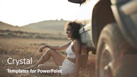  Presentation with vehicle - Presentation design with young-woman-sitting-beside background and a violet colored foreground