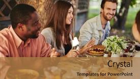  Presentation with happy thanksgiving - Cool new slide deck with young woman sitting by thanksgiving backdrop and a coral colored foreground