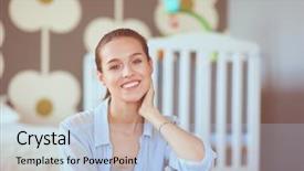  Presentation with veterans mom children - Colorful PPT layouts enhanced with floor near children's cot backdrop and a light blue colored foreground