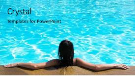  Presentation with water woman swimming underwater - Colorful presentation theme enhanced with young woman sitting in swimming backdrop and a cyan colored foreground