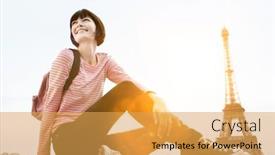  Presentation with eiffel tower - Slide deck having young-woman-sitting-on-balcony background and a yellow colored foreground