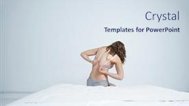  Presentation with bed - Audience pleasing slide set consisting of young-woman-sitting-on-bed backdrop and a sky blue colored foreground