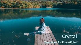  Presentation with peer - Cool new presentation with young woman sitting on peer backdrop and a ocean colored foreground