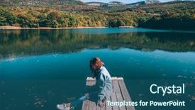  Presentation with peer - PPT theme with young woman sitting on peer background and a ocean colored foreground